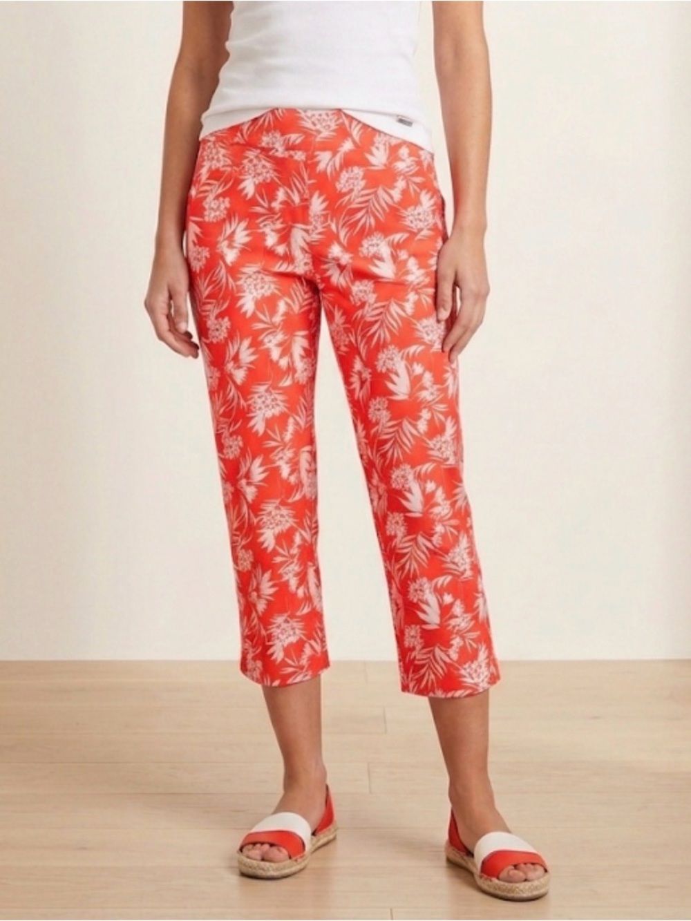 Renuar Coral & White Tropical Cropped Pants